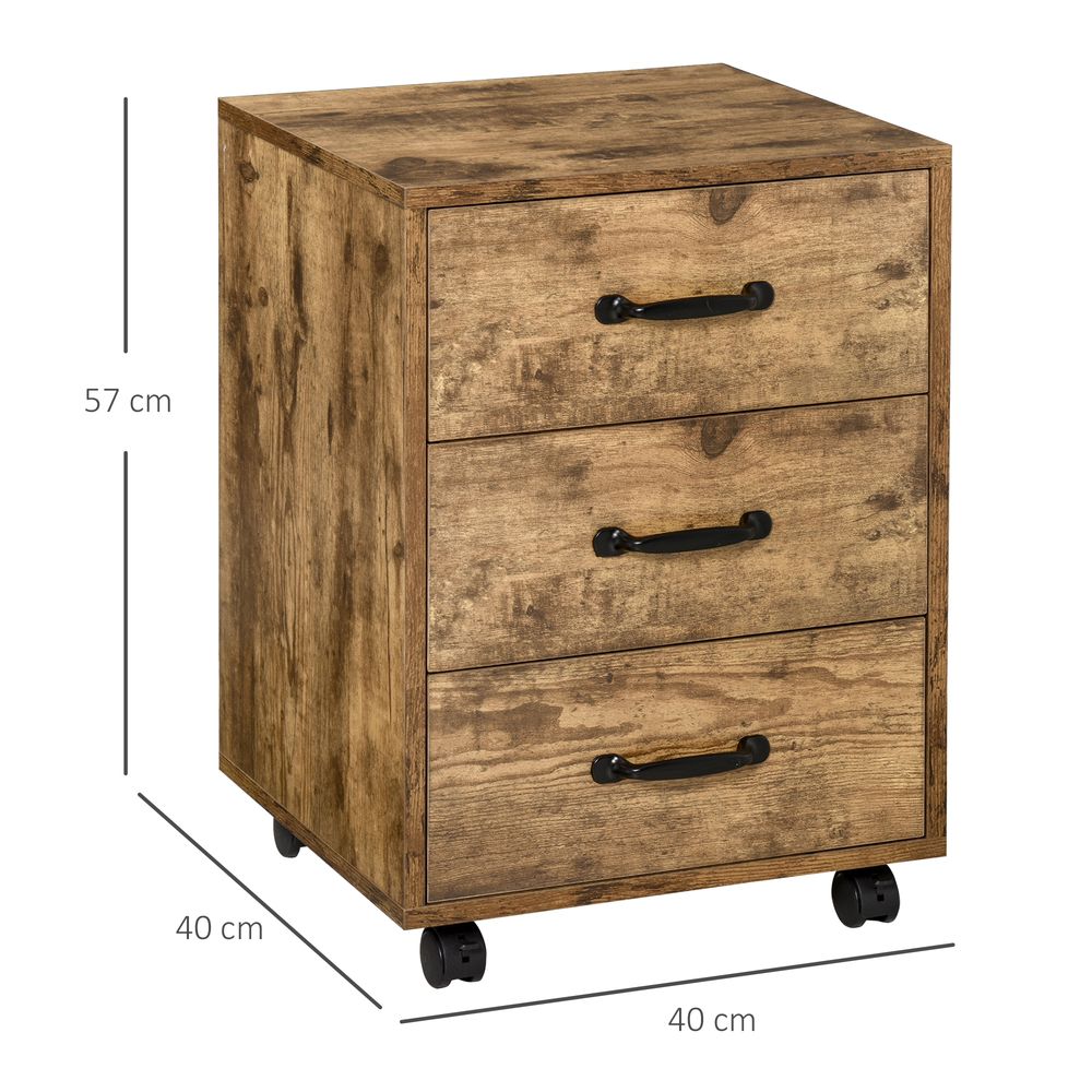 Mobile File Cabinet with 3 Drawers, Under Desk Home Office Organizer, Rustic Brown