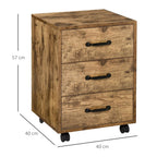 Mobile File Cabinet with 3 Drawers, Under Desk Home Office Organizer, Rustic Brown
