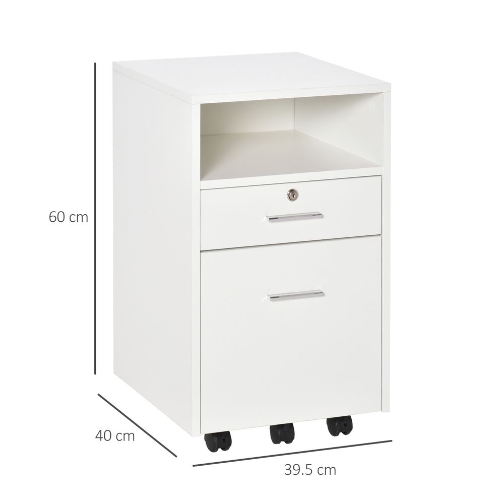 Mobile File Cabinet Lockable Storage Unit Cupboard for A4 Letter Home Filing Furniture for Office, Bedroom and Living Room, 39x40x65cm, White
