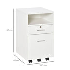 Mobile File Cabinet Lockable Storage Unit Cupboard for A4 Letter Home Filing Furniture for Office, Bedroom and Living Room, 39x40x65cm, White
