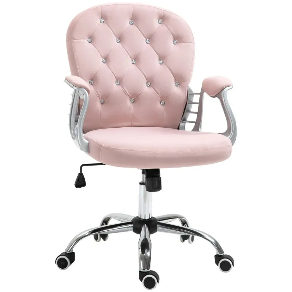 Luxury Pink Diamond Tufted Office Chair - Ergonomic, Padded, Swivel
