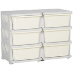 Kids Storage Units with 6 Drawers 3 Tier Chest Vertical Dresser Tower Toy Organizer for Nursery Playroom Kindergarten Cream