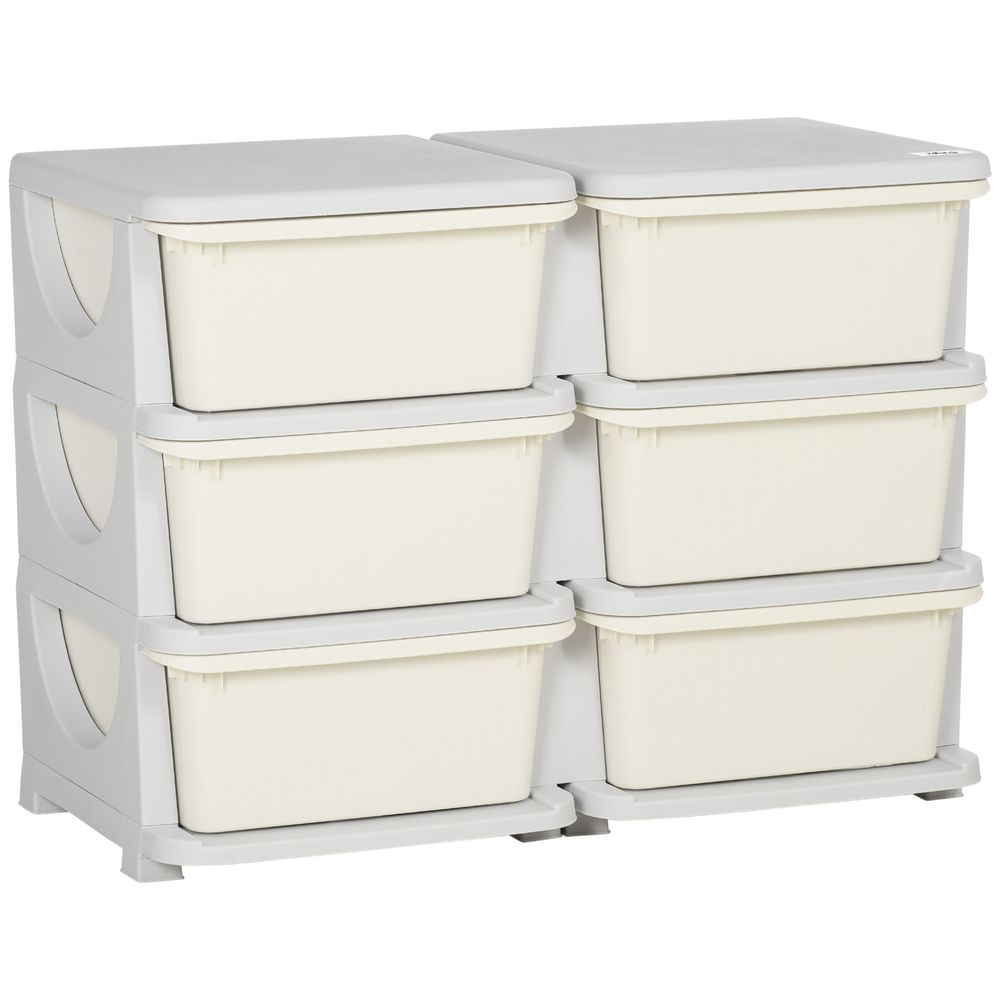 Kids Storage Units with 6 Drawers 3 Tier Chest Vertical Dresser Tower Toy Organizer for Nursery Playroom Kindergarten Cream
