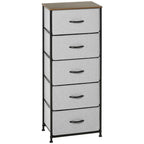 5 Drawer Fabric Chest - Wooden Top - Grey