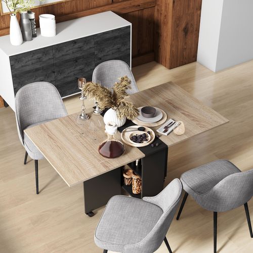 Drop Leaf Dining Table Folding Desk w/ 2 wheels Storage Shelves - Mobile