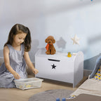 Kids Wooden Toy Box Organizer Children's Toy Storage with Lid Safety Hinge Side Handle Playroom Furniture White