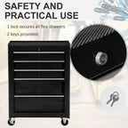 5-Drawer Lockable Steel Tool Storage Cabinet w/ Wheels Handle 2 Keys Black