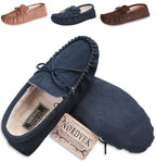 Mens Sheepskin Suede Moccasin Slippers With Suede Sole - 423-100