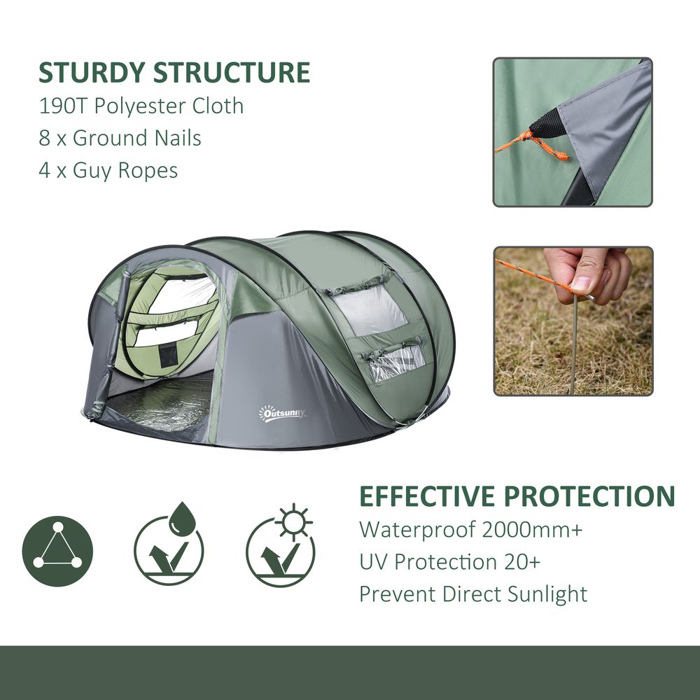 4-5 Person Dome Camping Tent - Pop-Up Design - 4 Windows - Quality & Professional