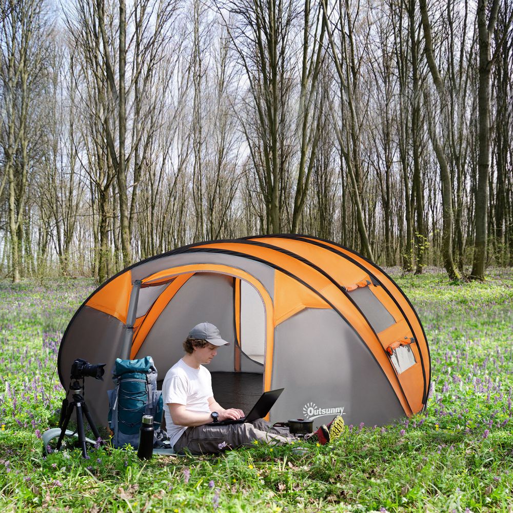 Lightweight 4-5 Person Camping Tent - Pop-Up Dome with Windows - Orange