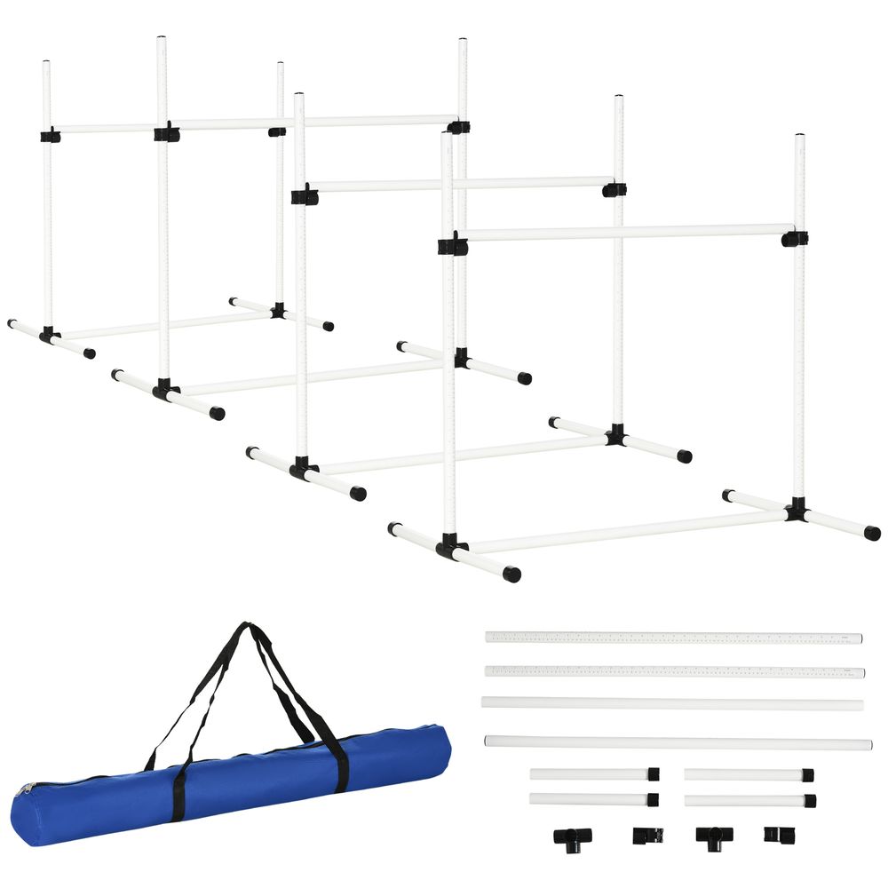 Dog Agility Training Equipment Height Adjustable Jump Hurdle Set of 4 w/ Carrying Bag