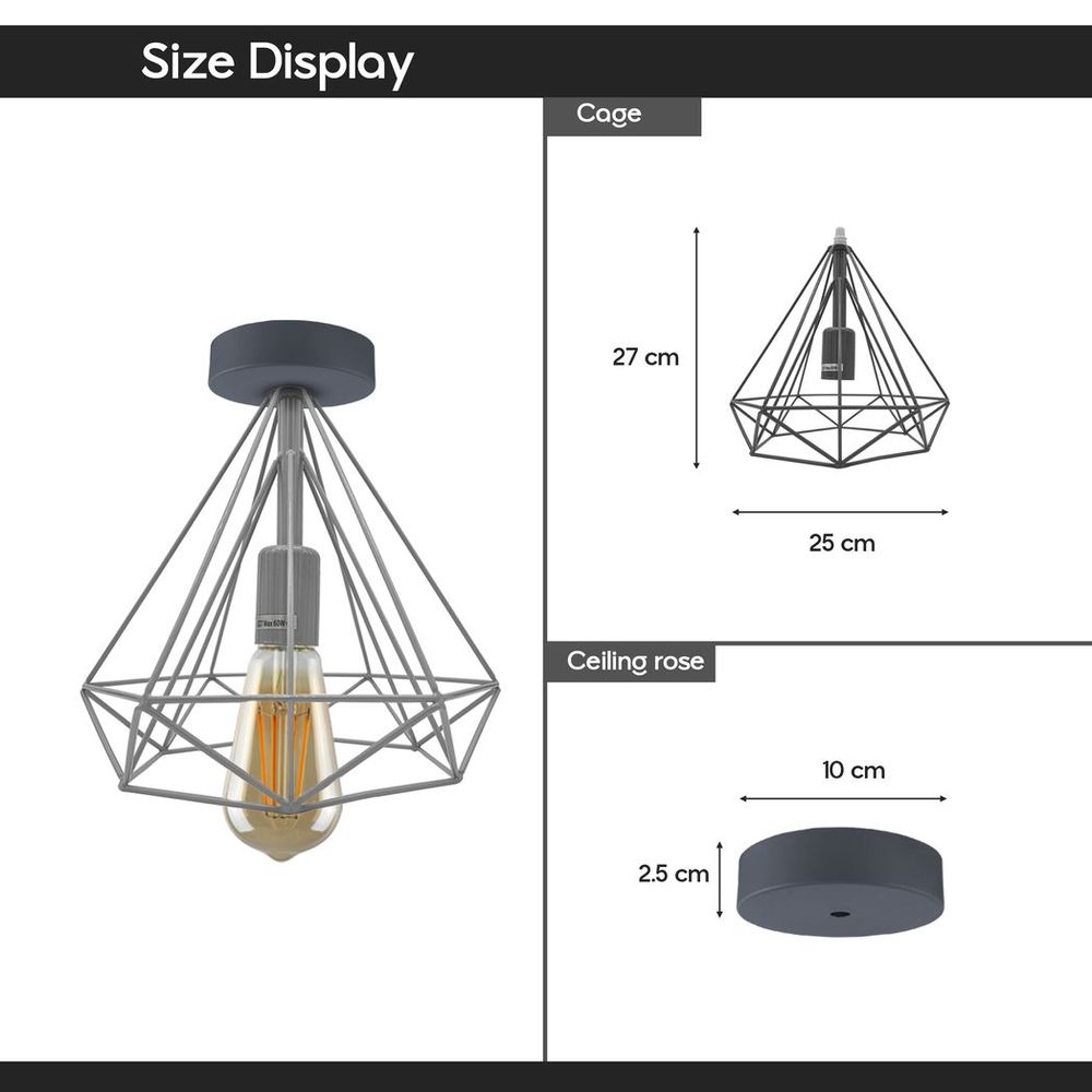 Vintage Red Metal Cage Semi Flush Mount Ceiling Light - E27 Holder - Elegant and Stylish
