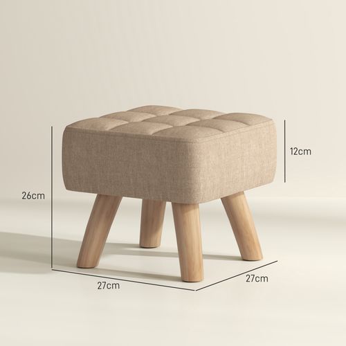 Modern Footstool, Fabric Foot Rest with Rubber Wood Legs