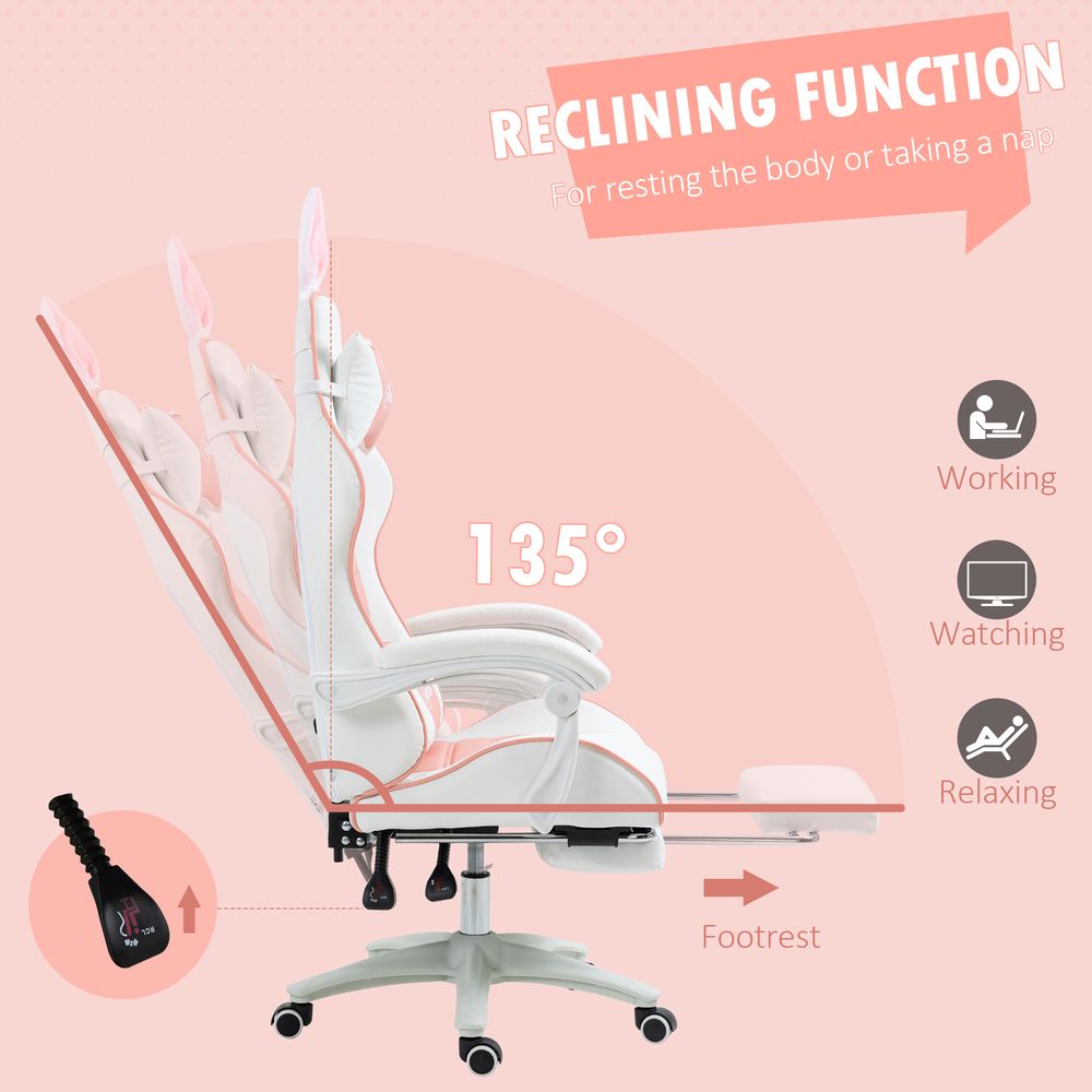 Gaming Chair: Removable Rabbit Ears, Pink