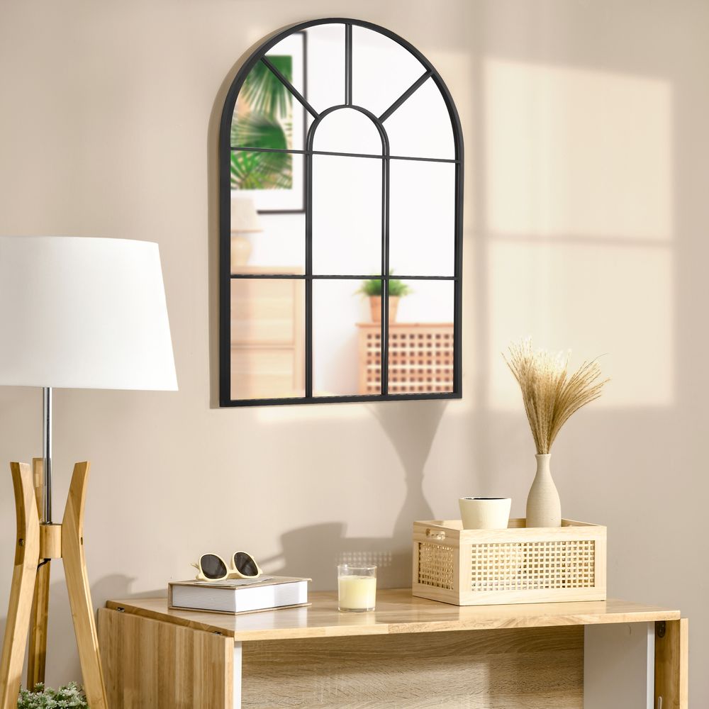 Modern Arched Window Wall Mirror for Living Room Bedroom, 91x60cm, Black