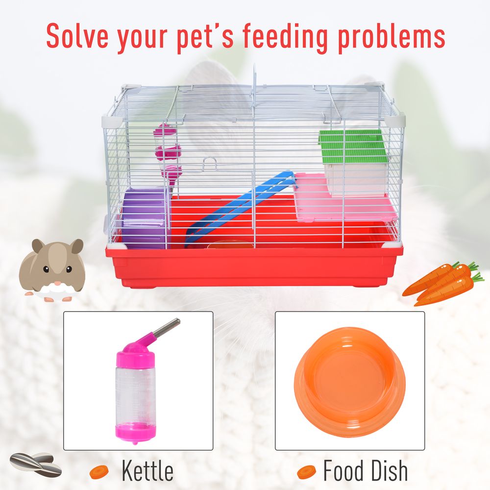 Portable 2 Storey Hamster Cage Small Pet Animal Cage Double Layers w/Exercise Wheel Water Bottle Dishes