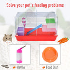 Portable 2 Storey Hamster Cage Small Pet Animal Cage Double Layers w/Exercise Wheel Water Bottle Dishes