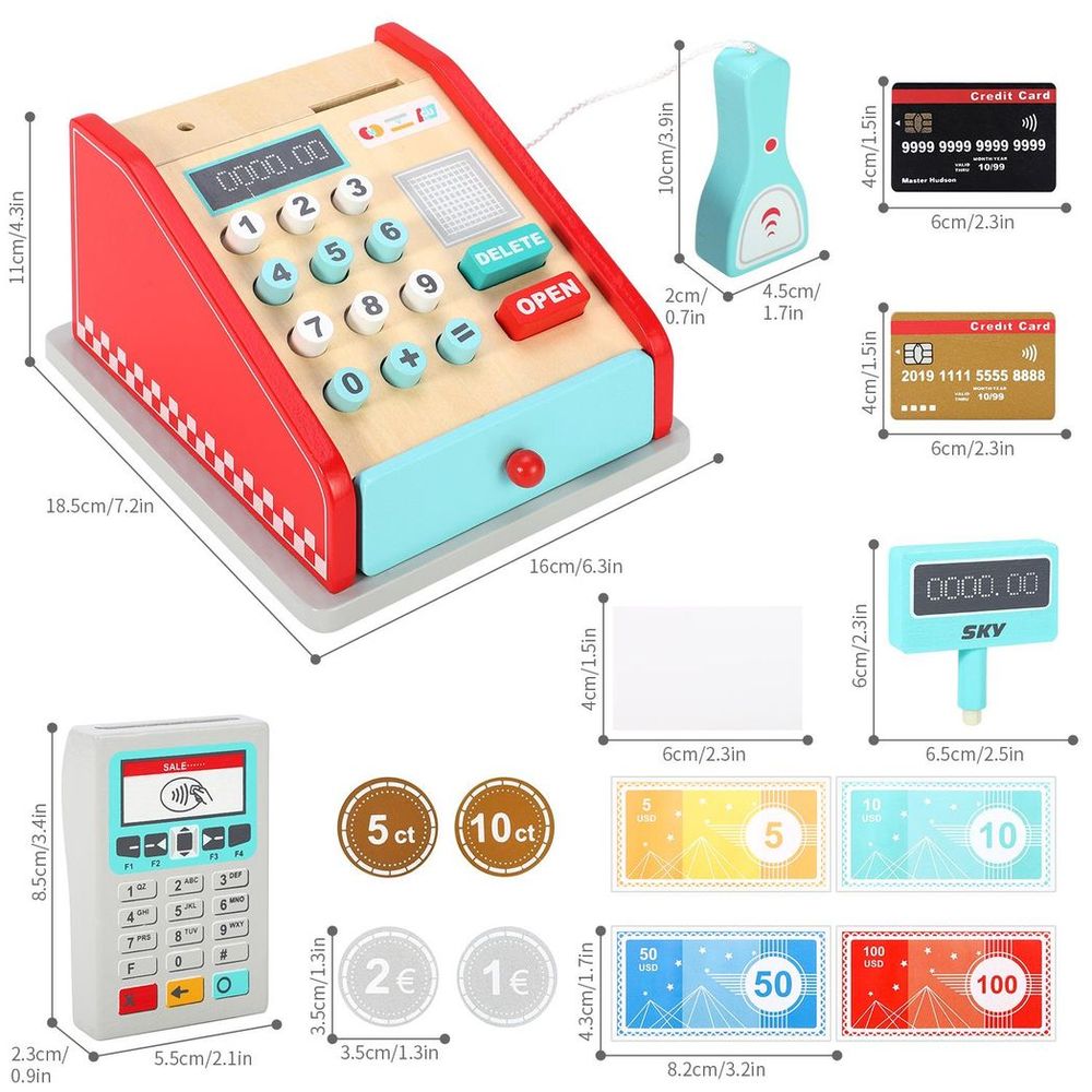 Wooden Cash Register-Red & Mint: Realistic Accessories, Authentic Game Experience