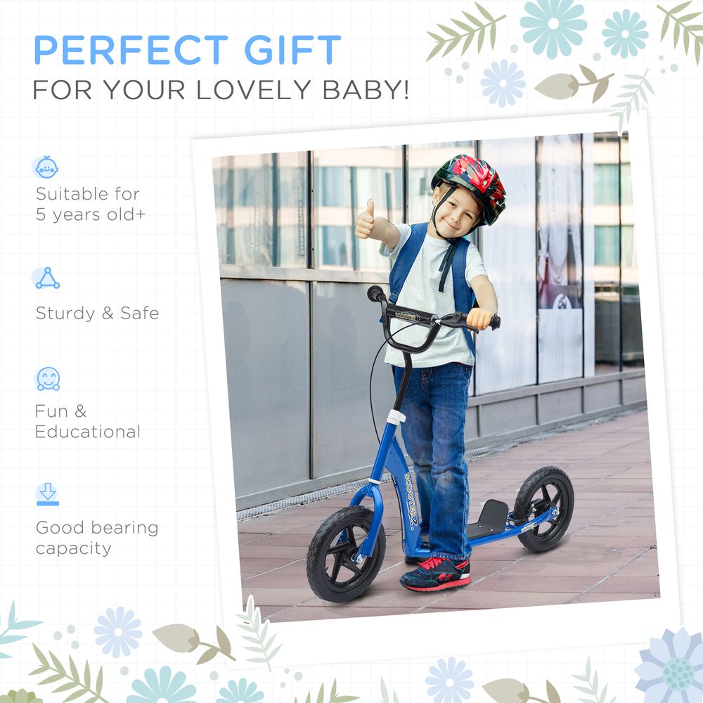 Teen Push Scooter Kids Children Stunt Scooter Bike Bicycle Ride On 12" EVA Tyres (Blue)