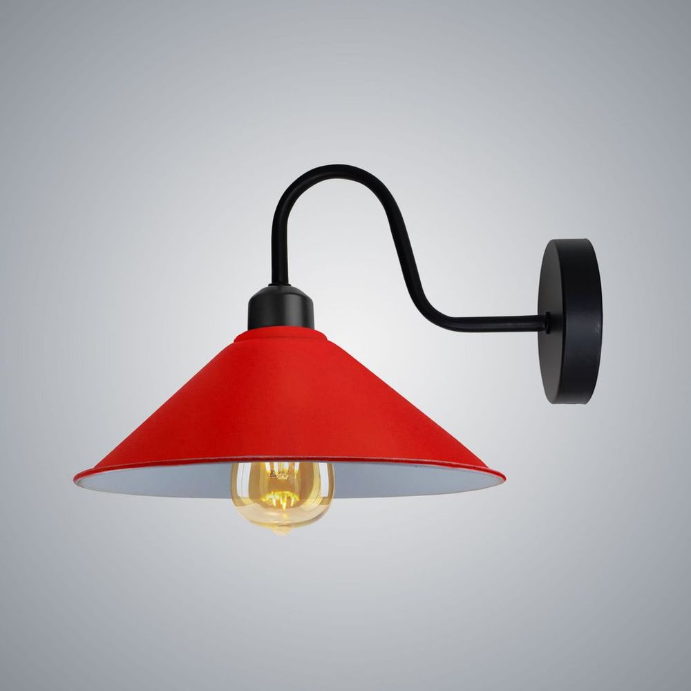 Vintage Wall Light Fixture, Red/Black Wall Sconce, E27 Base Socket, Swan Neck Cone Shade, 110-240V