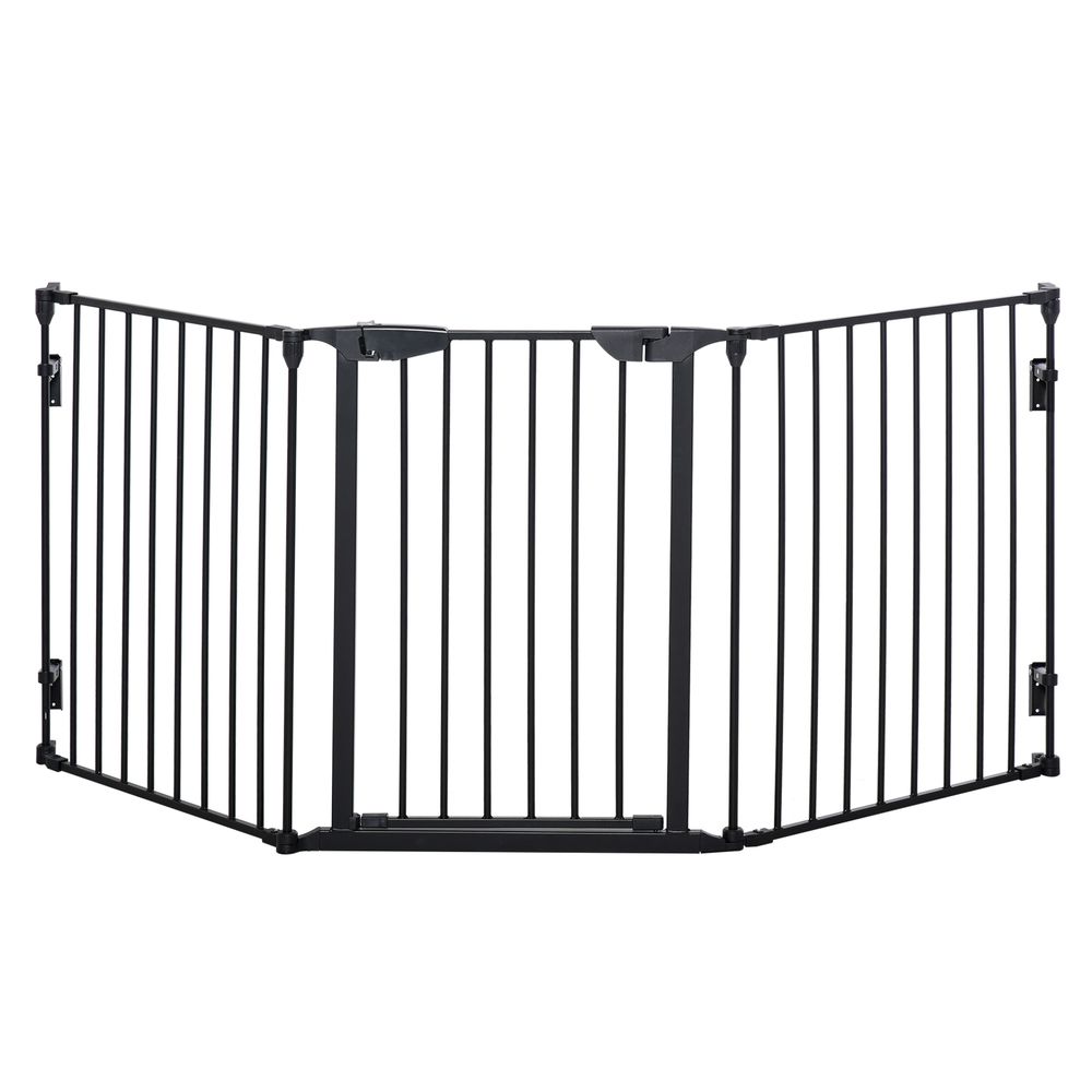 Pet Safety Gate 3 Panels Playpen Metal Fence with Walk Through Door Black