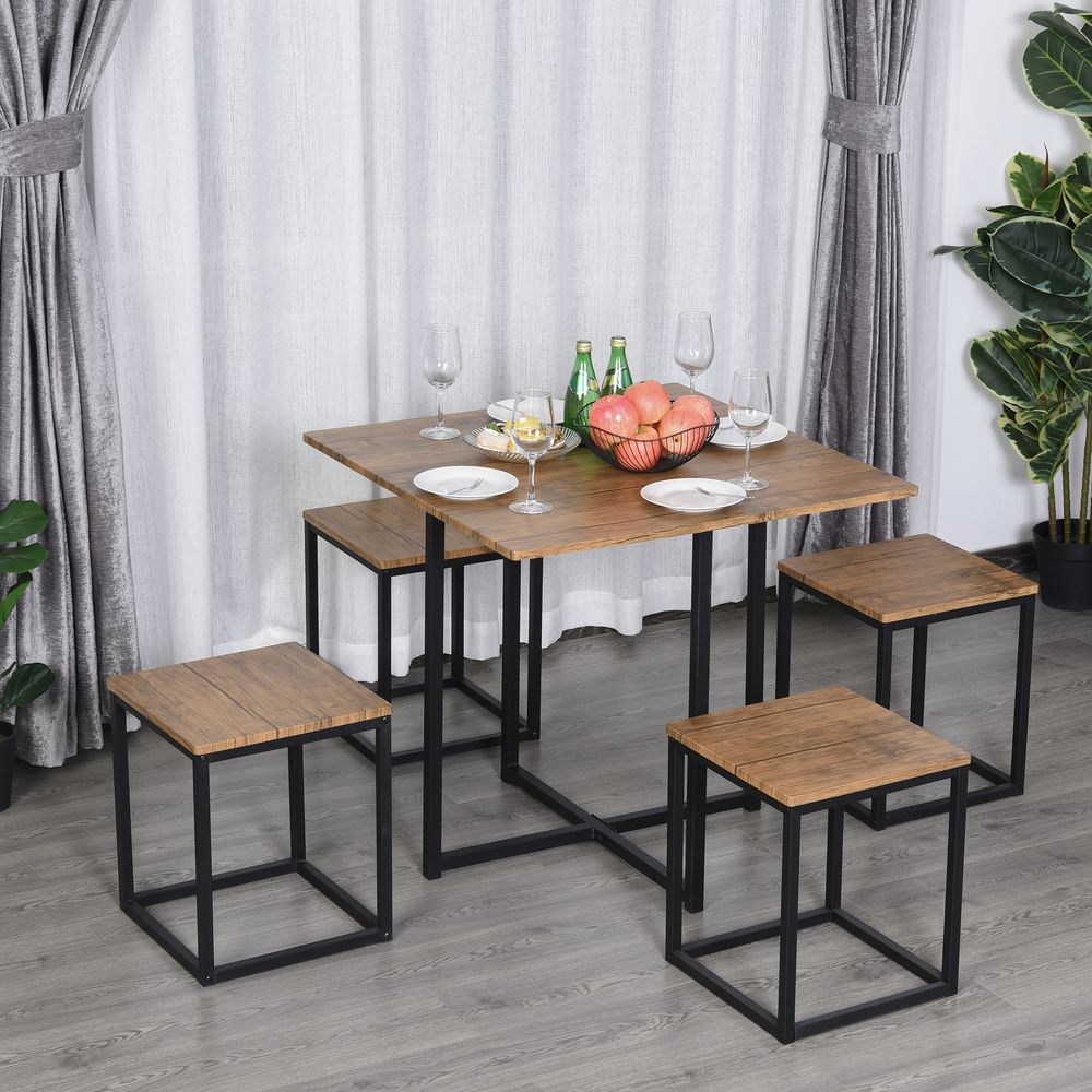 Stylish 5-Piece MDF Dining Set w/ Stools - Black/Brown