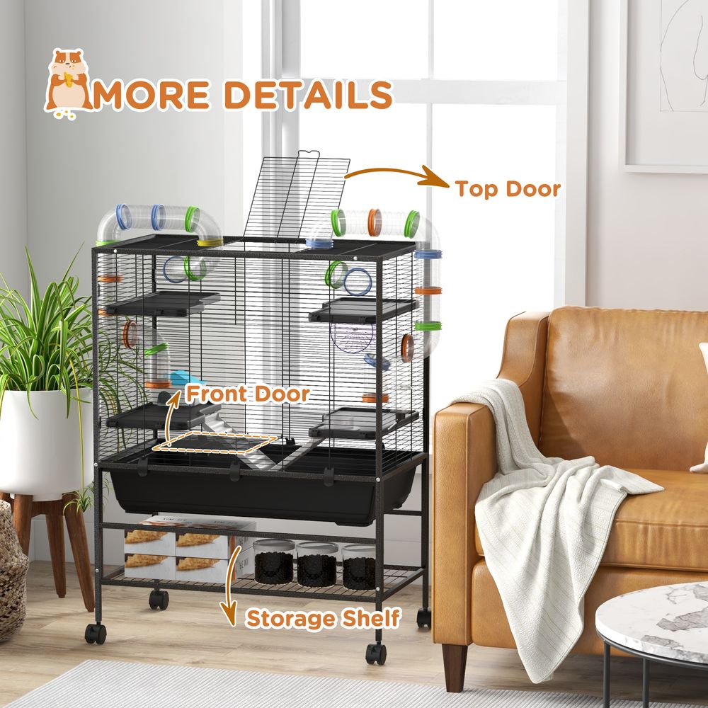 Large Hamster Cage, Rat Cage with Wheels, Tubes, Storage Shelf, Ramps