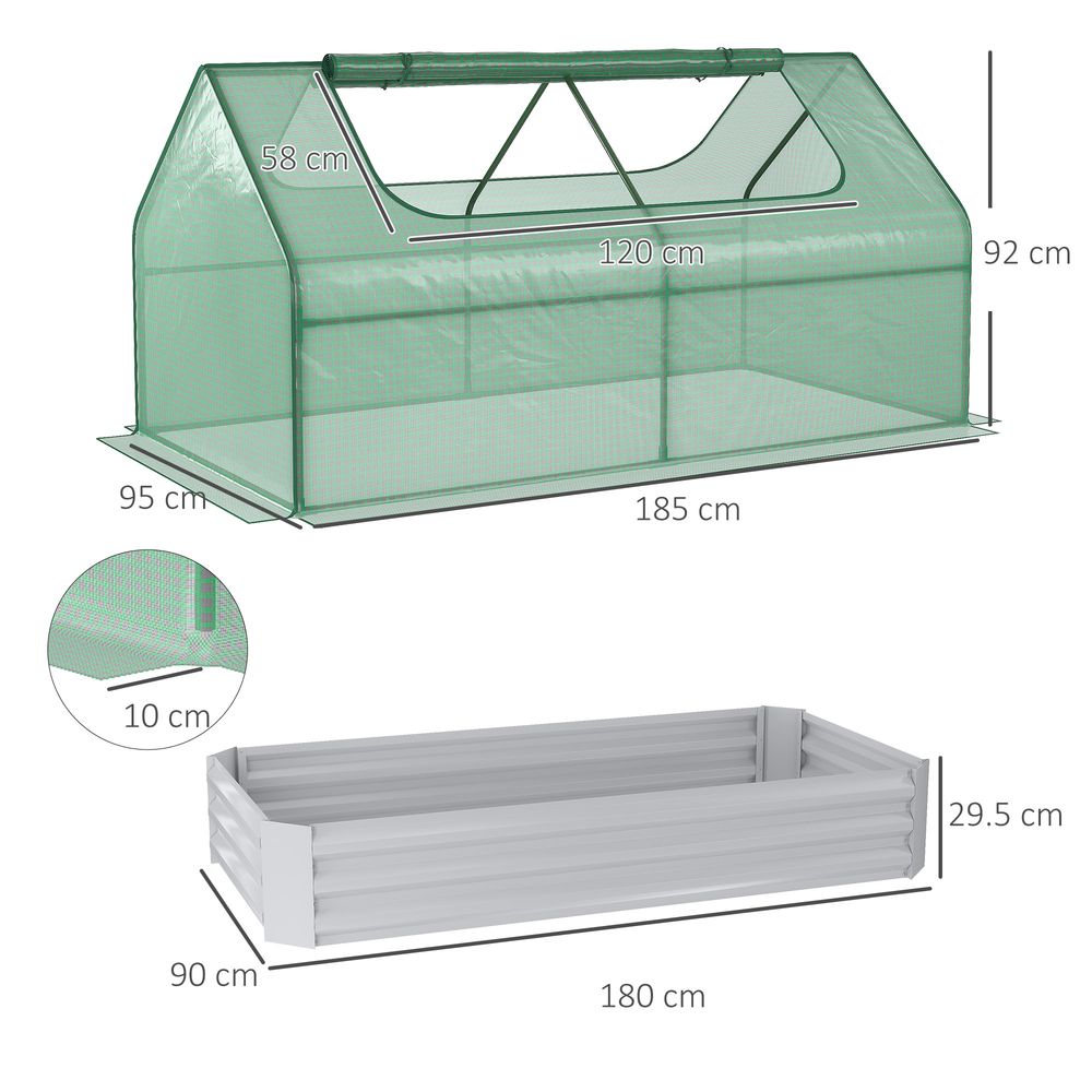 Raised Garden Bed Planter Box with Greenhouse, Large Window, Green