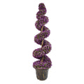 120cm Purple Large Leaf Spiral w/ Decorative Planter - Realistic Artificial Boxwood Tree - Indoor/Outdoor Use