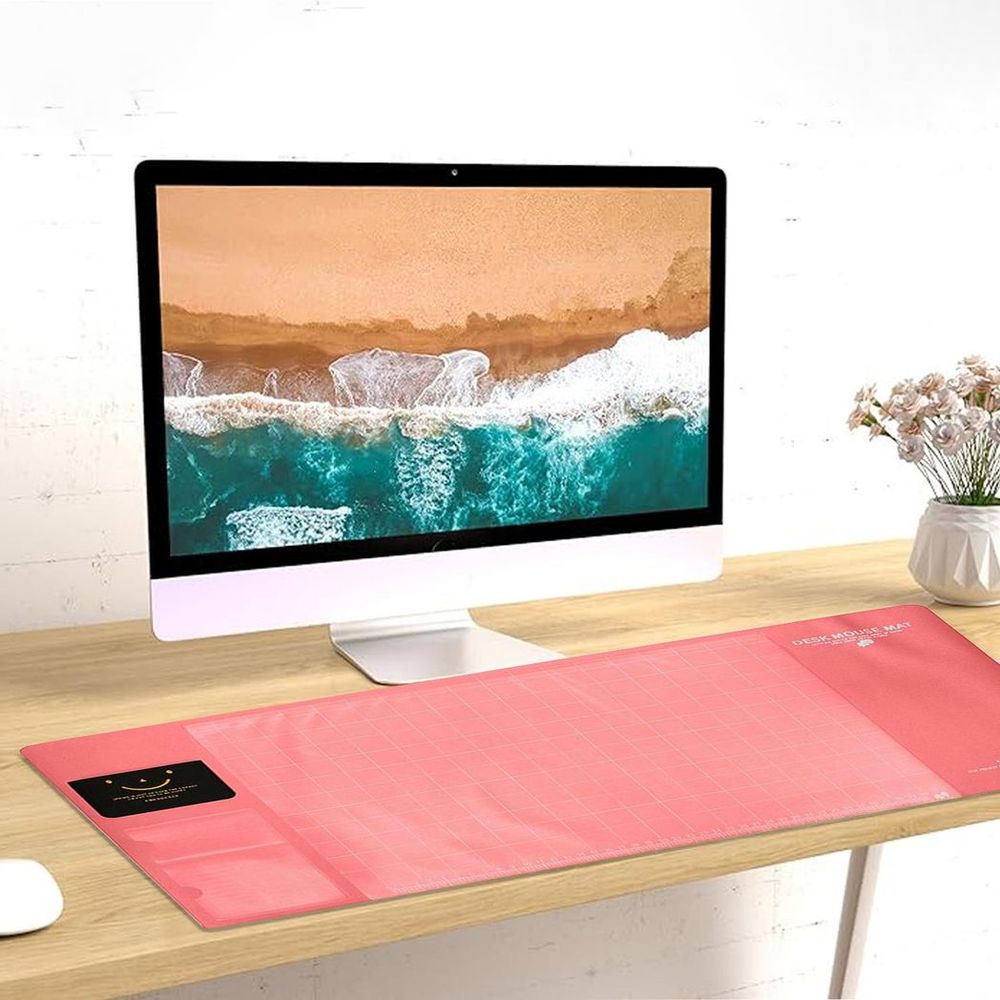 Multifunctional Pink Office Desk Mouse Mat: Eco-friendly, PVC+DS Material - Calendar, Phone Holder & More