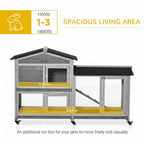 Wooden Rabbit Hutch & Guinea Cage - Slide-Out Tray, Ramp, Wheels, Easy Assembly - Light Grey
