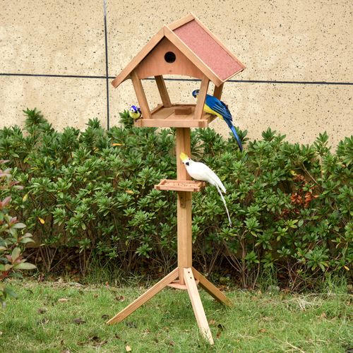 Wooden Bird Table Freestanding Feeding Station for Garden Outside 139H cm Natural