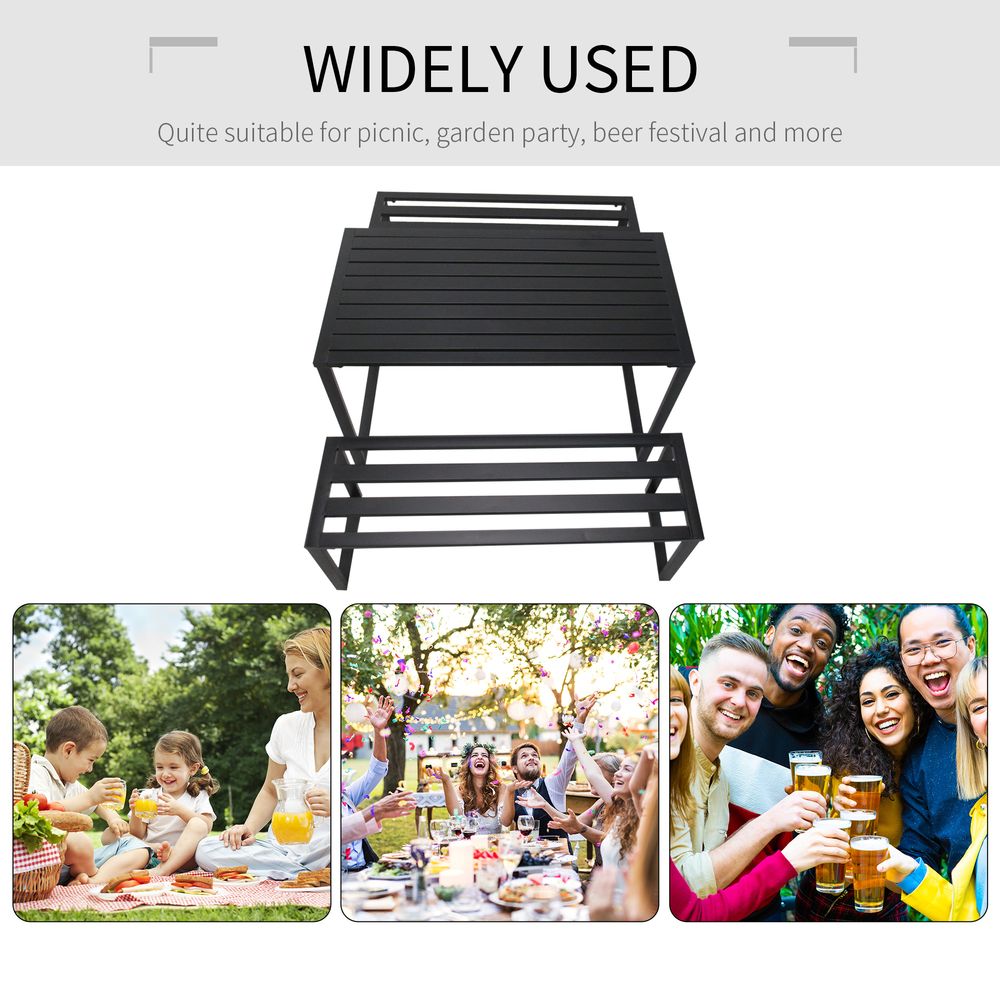 3-Pc Metal Table & Bench Set - Black - Transform Your Garden Instantly