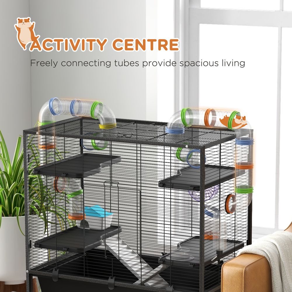 Large Hamster Cage, Rat Cage with Wheels, Tubes, Storage Shelf, Ramps