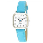 Ladies Cushion Watch Bright Blue - Leather Strap, Easy Read Hands