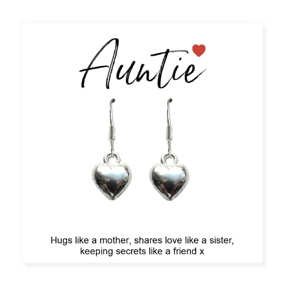 Auntie Heart Earrings & Gift Card - Ideal Birthday or Christmas Gift