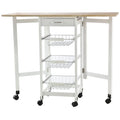 MDF Extendable Kitchen Island Trolley - White, Steel Drawers, Oak Countertop