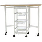 MDF Extendable Kitchen Island Trolley - White, Steel Drawers, Oak Countertop