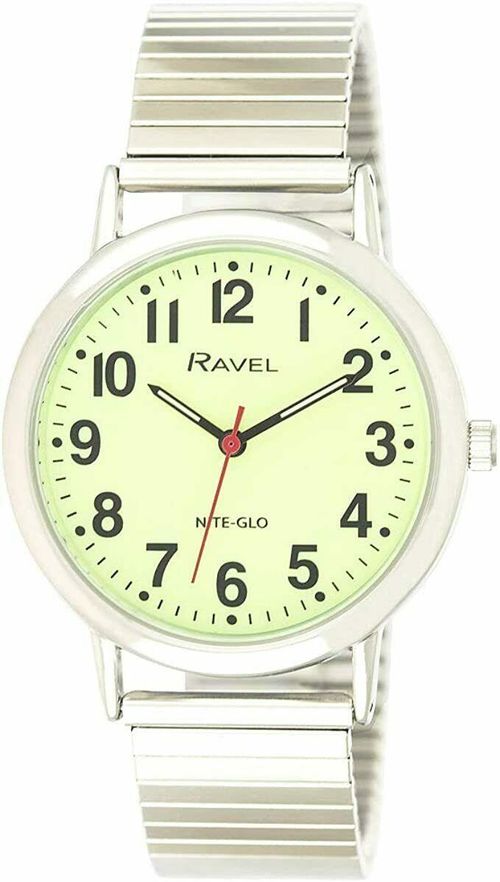 Mens Glow in The Dark Luminous Dial Watch - Stainless Steel Expander Bracelet R.GLEX.01