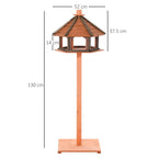 Wooden Bird Feeder Bird Table with Roof for Outside Use Brown 130cm