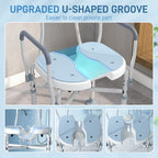 Padded Bath Chair with Slotted Seat and Adjustable Height, Light Blue