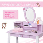 Kids Dressing Table Set w/ Storage & Mirror - Pink