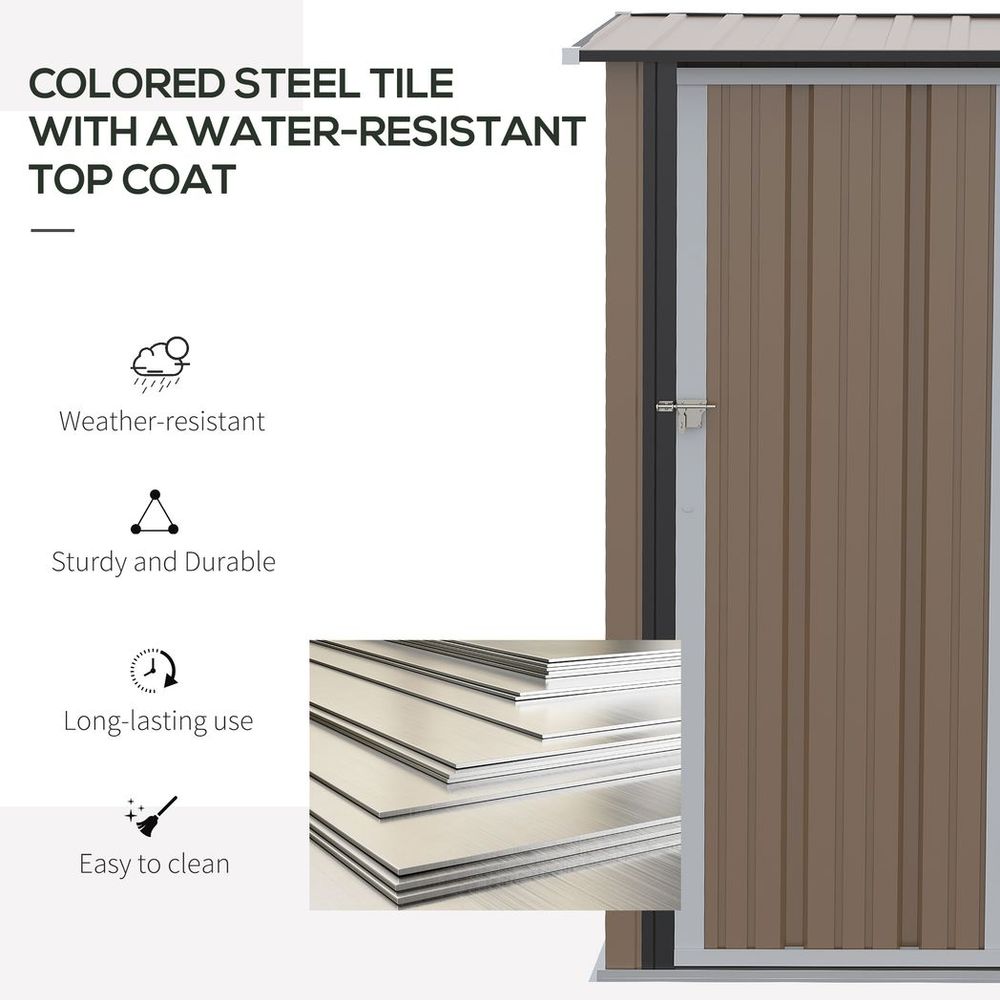 Steel Garden Shed Brown - Lockable Door - Weather-resistant - Outdoor Storage Solution