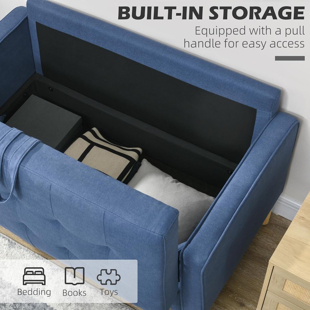 Compact Loveseat Sofa 2 Seater Sofa with Storage and Wood Legs Blue
