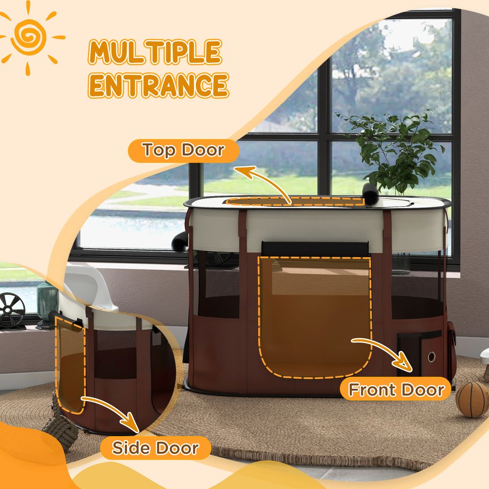 Portable Dog Pen for Puppies, Rabbits, Kittens, Guinea - Brown