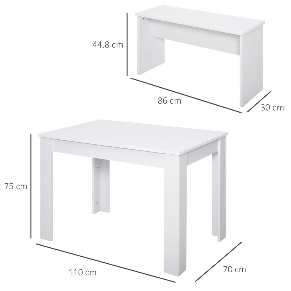 Modern White Particle Board Dining Set - Table & Benches - Compact - for Home & Small Businesses