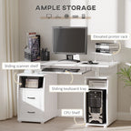 Modern White Computer Office Desk Workstation with Keyboard Tray and Drawer