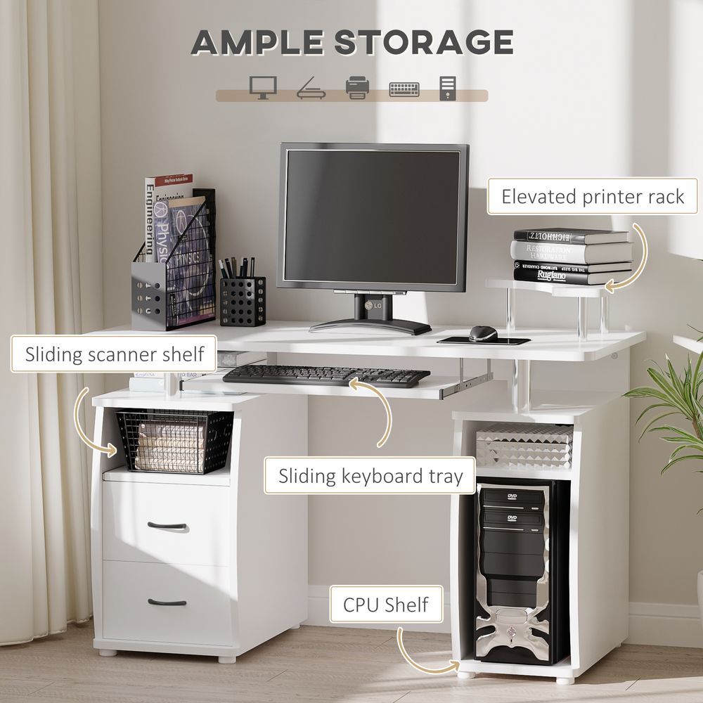 Modern White Computer Office Desk Workstation with Keyboard Tray and Drawer