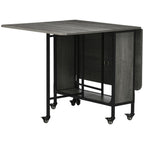 Mobile Drop Leaf Table Folding Kitchen Table Extendable Dining Table For Small Spaces With 6 Wheels & Storage Shelf Grey