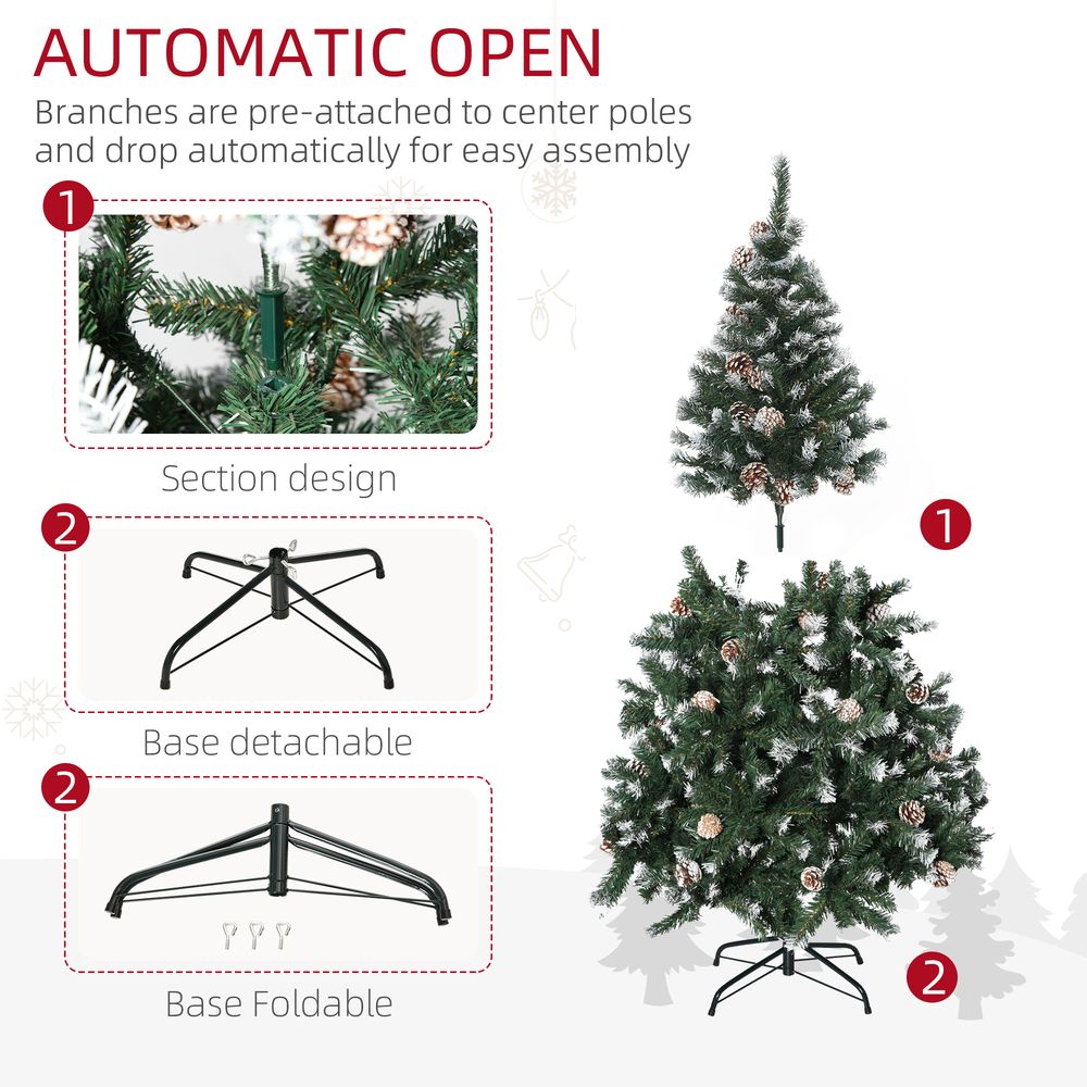 5FT Artificial Christmas Tree with Pine Cones, Holiday Home Xmas Decoration Automatic Open, Green